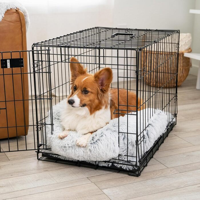 Круглий лежак для тварин Best Friends by Sheri The Original Calming Donut Lux - заспокійливий лежак з штучного хутра, 58x58 см (з валиком для шиї, матрац для ліжка, 82x57x18 см), колір Frostgrau