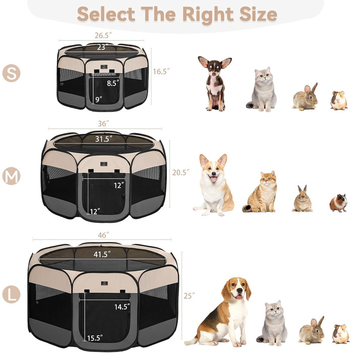Клітка-вигул для цуценят та тварин 4 Pet, розкладний вольєр для собак та котів, для дому, з блискавкою, портативний, M, блакитно-білий (L з мискою, темно-сірий та бежевий)