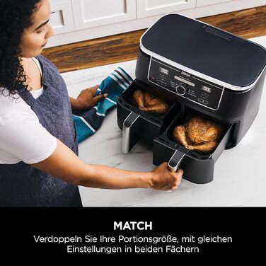 Ninja Foodi MAX Dual Zone Digital Air Fryer, 9.5L Air Fryer, 2 Drawers, Non-Stick Coating, Dishwasher-Safe Baskets, 6-in-1, 8 Portions, Black AF400EU Double Drawer 9.5L Black