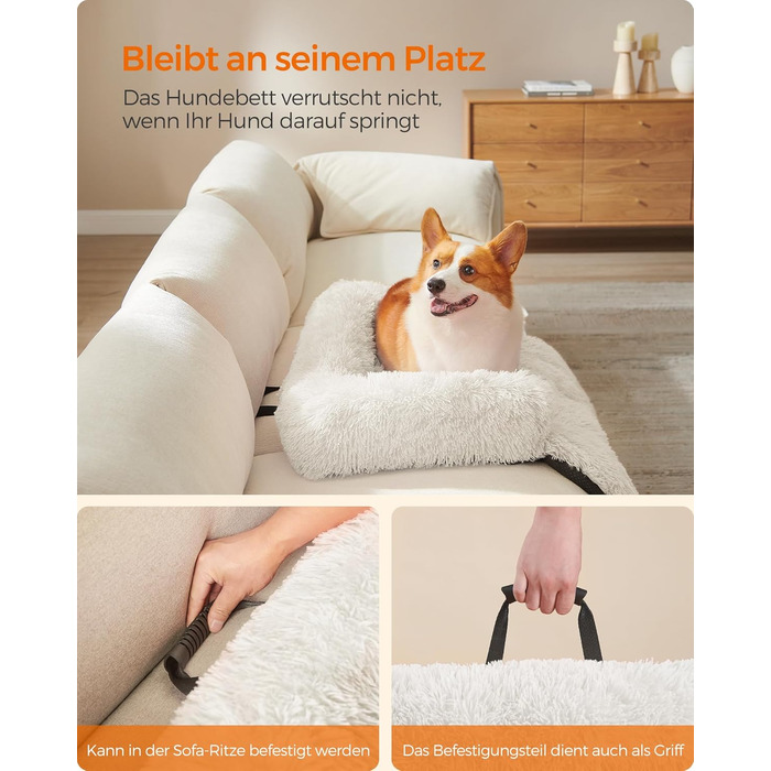 Feandrea FluffyHug Dog Bed, Plush, Dog Blanket Sofa, Sofa Protector Dog, Dog Cushion, Size M, for small and medium-sized dogs, 80 x 75 x 16 cm, PGW221G02 (L 95 x W 85 x H 16 cm, Cloud White)