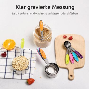 Measuring Cups: U-shaped 18/8 Stainless Steel Measuring Cups and Spoons Set with 10 Pieces, Thicker Grip, American (Multicolor)