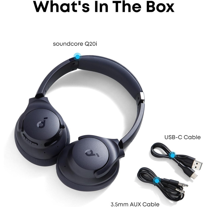 Бездротові Bluetooth-навушники Soundcore by Anker Q20i з гібридним активним шумозаглушенням (ANC), Hi-Res Audio, 40 год роботи, керування через додаток (Відновлені, Синій)