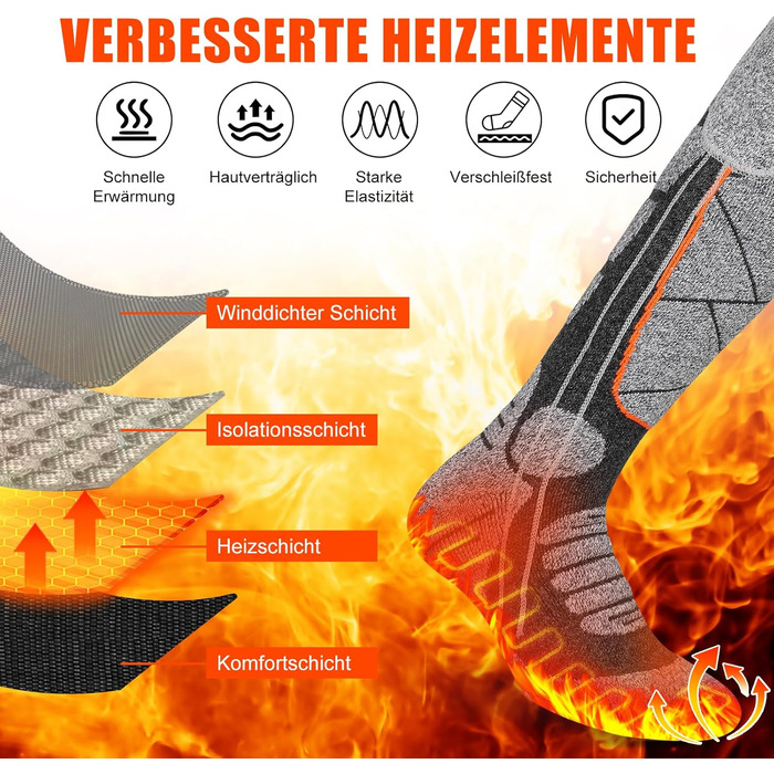 Гріючі шкарпетки з акумулятором 6000mAh, електричні гріючі шкарпетки для жінок та чоловіків, 3 режими нагріву, для зимових видів спорту на відкритому повітрі, помаранчевий + сірий