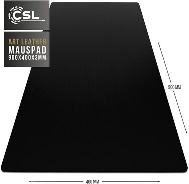 Килимок для столу CSL Premium 90x40 см, PU-шкіра, антиковзкий, водонепроникний, XXL для офісу та дому, чорний