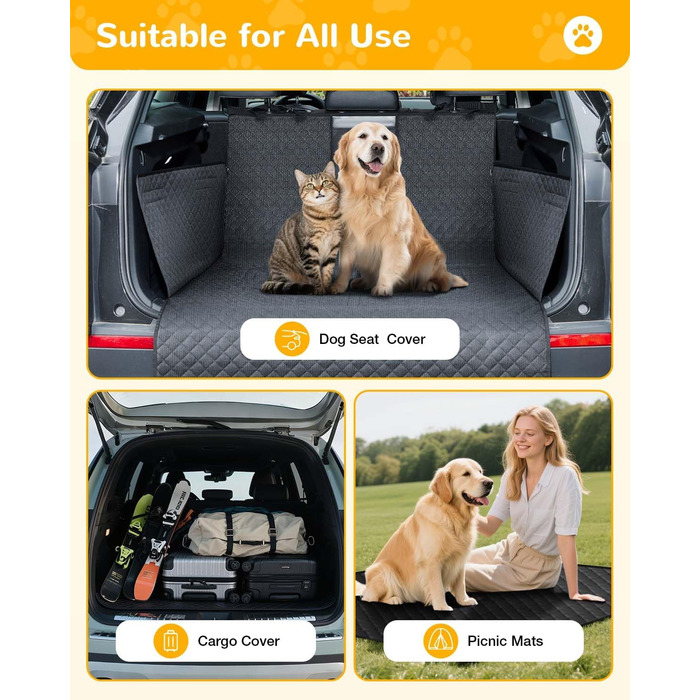 Захист для багажника автомобіля для собак: водонепроникний та стійкий до подряпин килимок з захистом бокових панелей та краю багажника. Легкий у догляді та міцний, чорний.