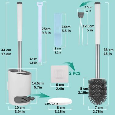 Силіконова щітка для унітазу з підставкою, комплект, без щетинок, швидковисихаюча, антибактеріальна. Підходить для ванної кімнати та кухні. Сталевий тримач, монтаж на стіну без свердління. Білий та сірий колір.