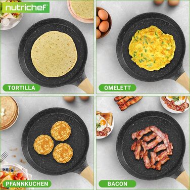 Пательня для млинців Nutrichef 28 см з антипригарним мармуровим покриттям, індукційна, з дерев'яною лопаткою