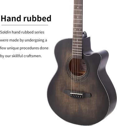 Акустична гітара Soldin 40 дюймів Premium з масивної соснової верхньої деки. Комплект: гітара, підставка, тюнер, ремінь, каподастр, струни, серветка для чищення, медіатори (Чорний)