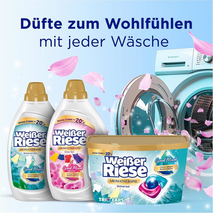 Універсальні капсули для прання Weißer Riese Trio-Caps Aromatherapy Floral Sensation з лотосом, інтенсивний аромат, 120 прань