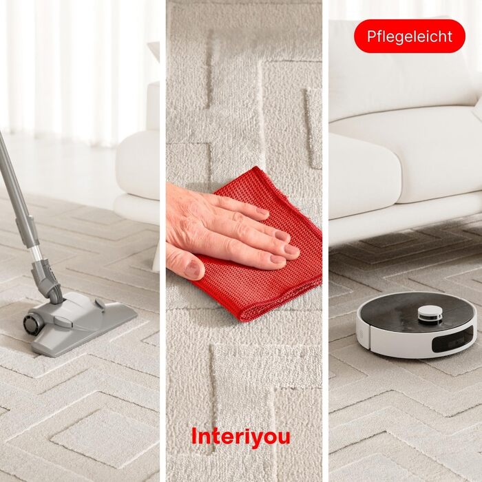 Килим Interiyou для вітальні Cannes, 120x170 см, кремовий - для спальні, їдальні, дитячої кімнати - короткий ворс, скандинавський бохо-дизайн, високий/низький ворс, геометричний малюнок (120 x 170 см, прямокутний)