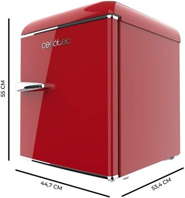 Cecotec Retro Mini Refrigerator - 45L Compact Table Fridge with Chrome Handle, Red - Energy Class E