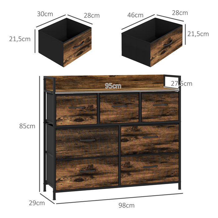HOMCOM 7-Drawer Fabric Storage Chest of Drawers, Anti-Tip, Storage Cabinets, Sideboard, MDF, Brown