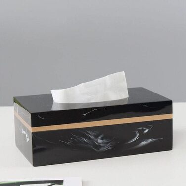 Baoblaze Rectangular Tissue Box Cover Holder Marble Pattern Cosmetic Tissue Storage Holder Decoration Paper Stand Napkin Box Paper Towel Dispenser for Bedroom Kitchen Bathroom Office - Black Gold