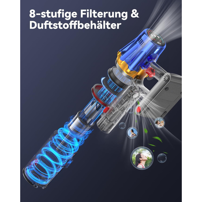 Бездротовий акумуляторний пилосос H9 58000Pa/650W з LED-екраном та турбощіткою для тварин, килимів та твердих підлог (блакитний)