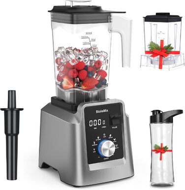 BioloMix High-Performance Blender 2200W, Self-Cleaning Function, Stand Mixer 2L Container and 600 ml Travel Cup BPA Free. Smoothie Mixer (T5600, Grey) T5600 Grey
