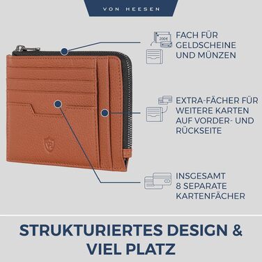 Шкіряний RFID картхолдер VON HEESEN з наппа-шкіри, портмоне для кредитних карток на 9 відділень, унісекс (Коньячний коричневий)