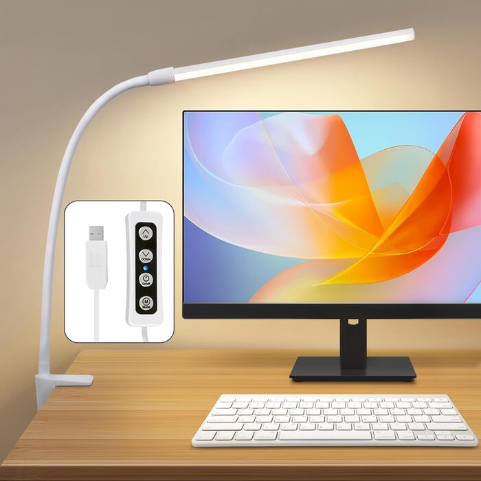 Лампа для столу Homefire LED з кріпленням, регульована яскравість: чорна, 5 рівнів яскравості, 5W, гнучка, для офісу, кабінету, захист очей, денне світло, USB