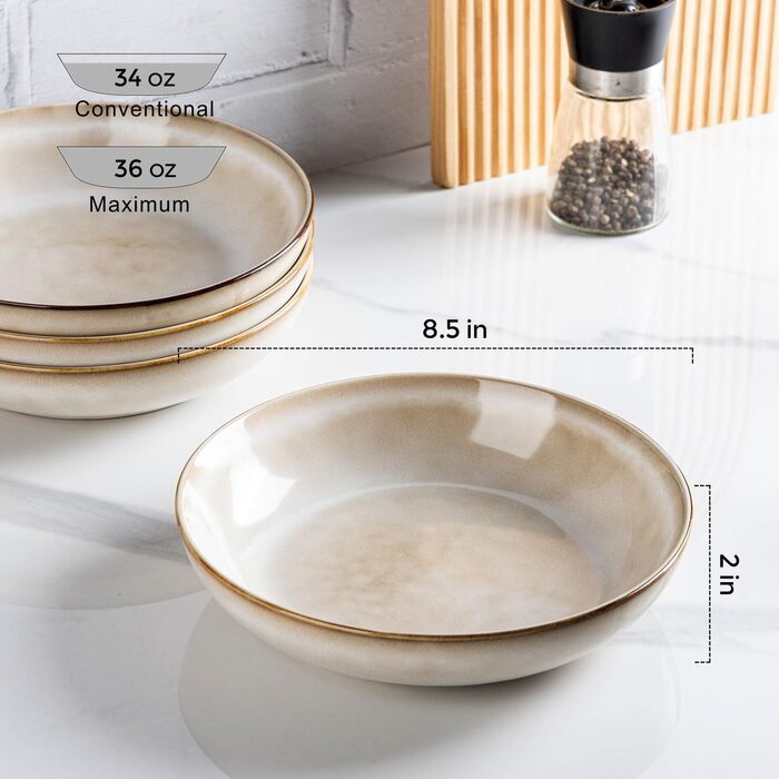 Набір глибоких тарілок GBhome з кераміки (22 см, 6 шт.) - для супу, пасти, кави