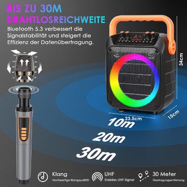 Портативна караоке-машина з 2 мікрофонами, Bluetooth, RGB-підсвічування, TF/USB/FM/AUX, TWS для дорослих та дітей