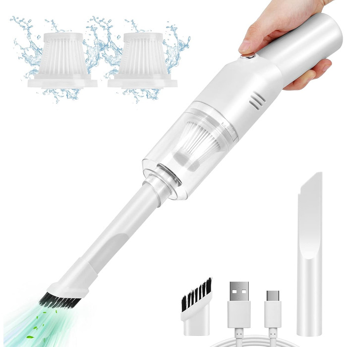 Акумуляторний портативний ручний пилосос Suloea, USB, для авто та дому, легкий, бездротовий, білий