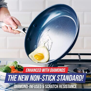 Набір сковорідок Blue Diamond Cookware Diamant, 2 шт. (24 см та 28 см), керамічне антипригарне покриття, без PFAS, для всіх плит (включно з індукцією), можна мити в посудомийній машині, термостійкий