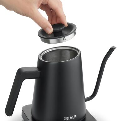 Чайник Pour-Over GRAEF GK502, з регулюванням температури та таймером, з гусячим носиком, 900 мл, матовий чорний