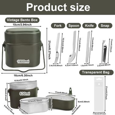 Набір посуду Bundeswehr: термостійкий, для кемпінгу, приготування їжі на відкритому повітрі, з алюмінію, для виживання, армійського користування. Включає столові прибори з відкидним ручками.