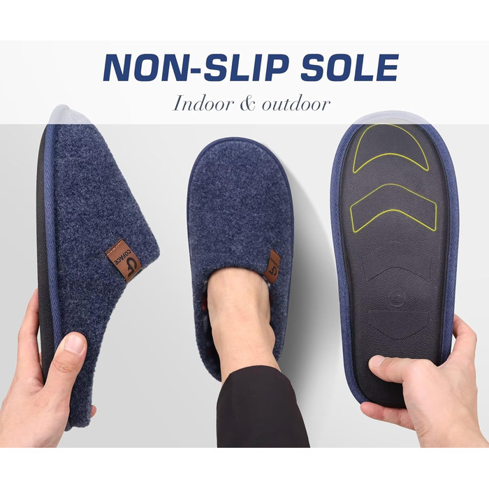 Тапочки чоловічі COFACE з фетру, теплі та зручні, з антиковзкою гумовою підошвою, розмір 40-49, темно-синій