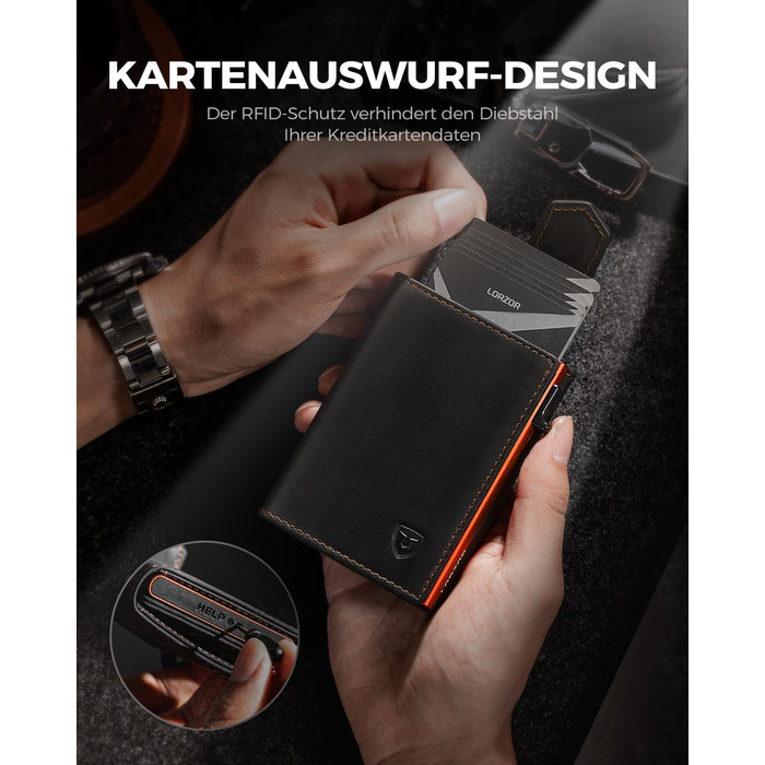Чоловіче картхолдер LORZOR з магнітною застібкою, RFID захистом, відділенням для монет, на 10 карт, оранжевий