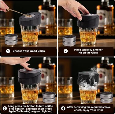 Портативний електричний димогенератор для віскі - багатофункціональний набір для коктейлів з 6 дерев'яними трісками (без бутану) з вбудованим запальничкою