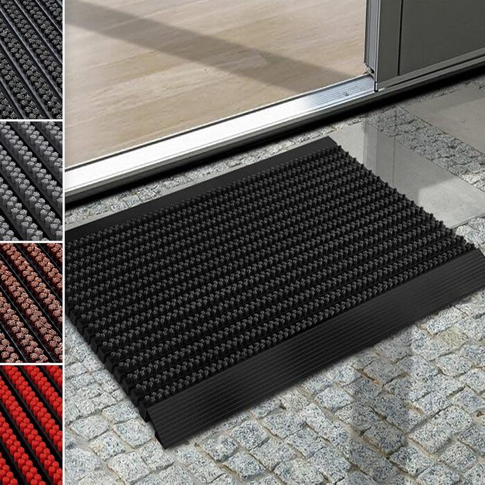 Примісний та вуличний килимок для очищення взуття Floordirekt Power Brush, чорний, 60 x 90 см