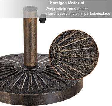 Yaheetech Parasol Stand Garden Umbrella Holder Umbrella Weight Round Balcony Parasol Stand for Umbrella Poles up to 38/48 mm, 14 KG