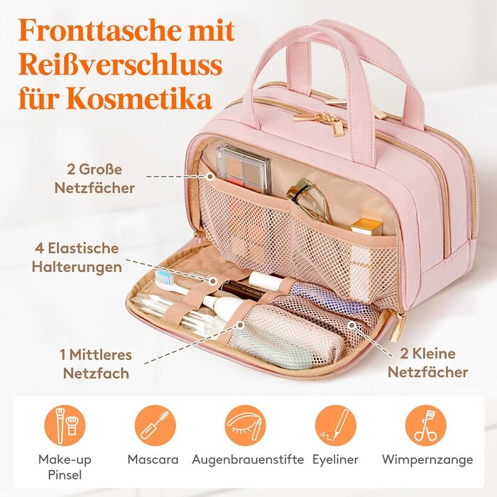 Lifewit Косметичка для подорожей 5L, Водовідштовхувальна, з відділенням для мокрого, Рожева