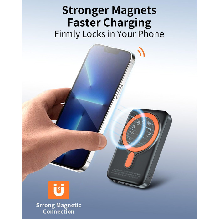 Портативний Пауербанк 12000mAh з бездротовою зарядкою та LCD дисплеєм, 22.5W, USB-C, для iPhone 16/15/14/13/12 Pro/Pro Max