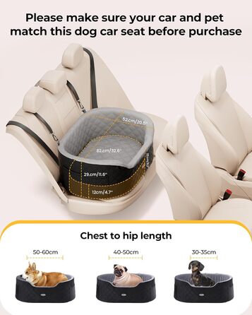 Dog Car Seat Back Bench with Thick Padding for Pet Travel, Waterproof and Washable, Dog Car Seat Back Bench with 2 Safety Leashes. Medium Back Length Less than 70 cm