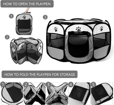 Клітка-забіг для собак та котів, переносний вольєр для тварин, 114x114x58 см, сірий