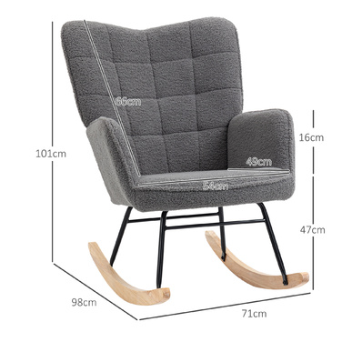 HOMCOM Rocking Chair, Rocking Armchair with Berber Fleece Look, Armrests, Padded Chair with Wooden Runners, Reclining Chair for Living Room, Bedroom, Holds up to 120kg, Dark Grey | Aosom