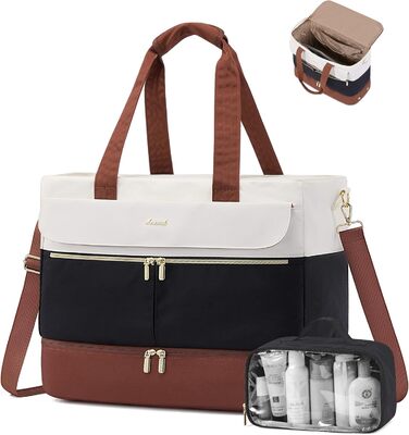 Сумка-валіза LOVEVOOK для жінок, 45л: валіза-рюкзак, сумка для подорожей, спортивна сумка, сумка для вихідної поїздки, клінічна/лікарняна сумка з відділенням для взуття та мокрих речей (чорний+бежевий+коричневий)