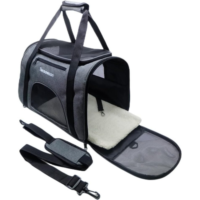 М'яка переноска для котів та собак, для маленьких собак, котів, цуценят, антистресова, схвалена авіаперевізниками, дихаюча, 5 вікон з сітки (середня, сіра)