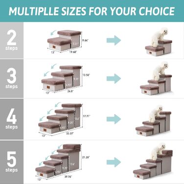 Pet Stairs for Small Dogs with Storage, Dog Stairs Foldable for Bed Couch, Dog Stairs Dog Ramp with Non-Slip Bottom, Leak-Proof, Up To 80kg, 33x8x5cm, Steps, (Brown, 5, 33x101x54cm)