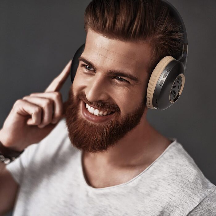 PowerLocus Bluetooth навушники Over-Ear, бездротові, складні, з мікрофоном, Hi-Fi стерео, глибокий бас, м'які амбушюри, для телефону, планшета, ПК - асфальтово-сірий