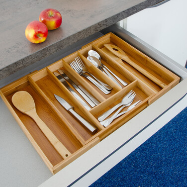 Relaxdays Cutlery Box Bamboo 48cm Extendable