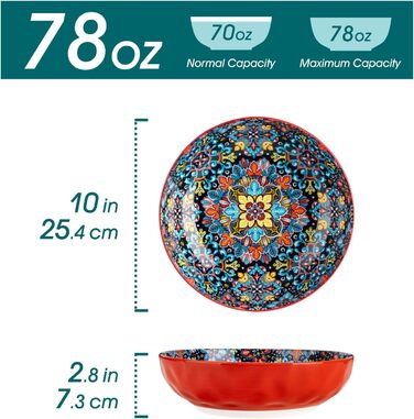 Набір тарілок Vancasso (4 шт) для супу та салату, кераміка, 2340 мл, червоний та помаранчевий, придатні для миття в посудомийній машині та мікрохвильовій печі