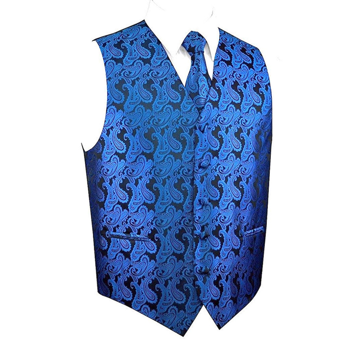 Набір краватки та нагрудного хустинки з візерунком пає (Paisley) для костюма або смокінгу, 4XL, колір: кобальтовий блакитний