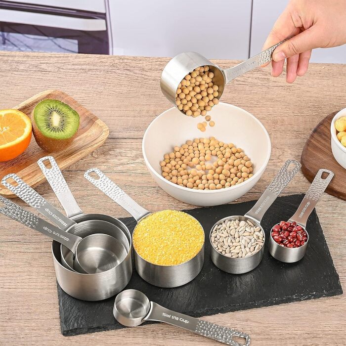 Smithcraft Measuring Cup and Spoon Set, 18-Piece, 18/8 Stainless Steel, Measuring Cups and Spoons, Set for Dry and Liquid, Metric and US Measurements, 8 Measuring Cups and 9 Spoons and Leveler for Baking