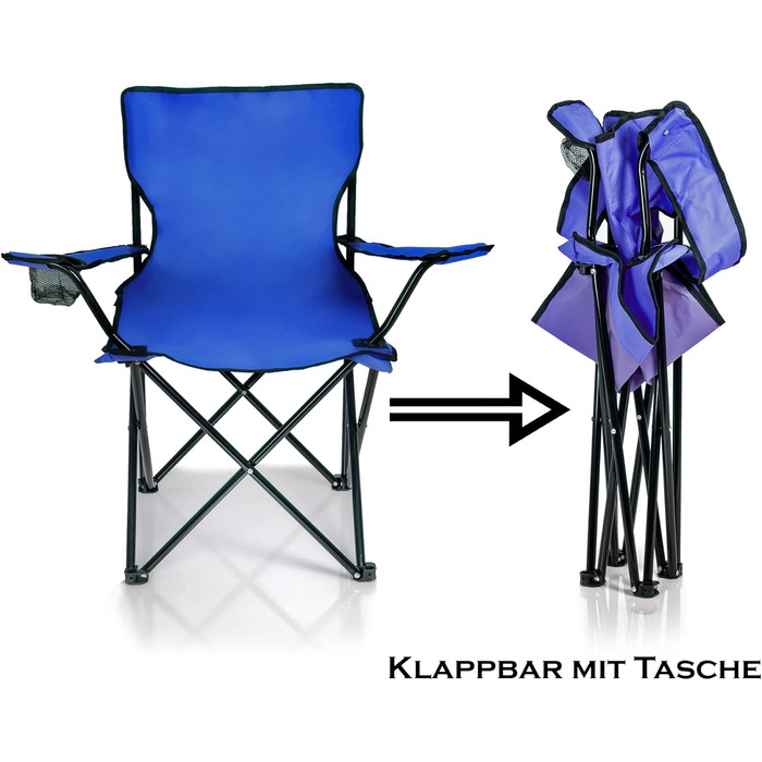 Крісло для риболовлі BigDean: складане, з підстаканником та сумкою - крісло для кемпінгу, саду, відпочинку (Блакитний)