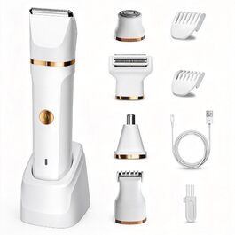 Електрична бритва для жінок 5 в 1 Lady Shaver: набір з 5 змінними насадками для ніг, бікіні та носа, водонепроникна IPX7, для вологого та сухого гоління, біла