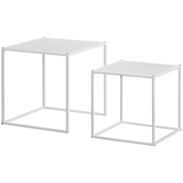HOMCOM 2-Piece Coffee Table Set, Square Side Table, Coffee Table with Steel Frame, Sofa Table in Modern Design, for Living Room, Holds up to 10 kg, White | Aosom