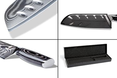 Ніж Wolfblood PRO Damast Santoku (23 см) з дамаської сталі 67 шарів - професійний кухонний ніж з дерев'яною ручкою, подарункова коробка та захист леза