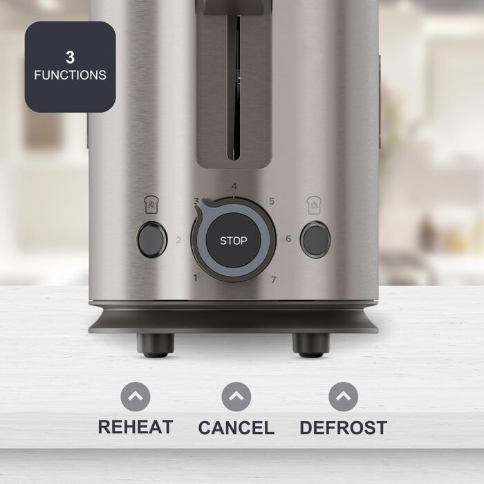 Тостер BLACK+DECKER BXTO1960E: 1960W, цифрове налаштування, 6 рівнів підсмажування, 4 відділення, функції: стоп, підігрів та розморожування, автоматичне центрування, підігрівач для тостів